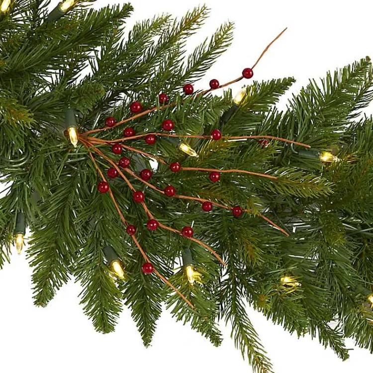 Christmas Arrangements & Garland>Kirklands Home Pre-Lit Pine and Berry Garland Green