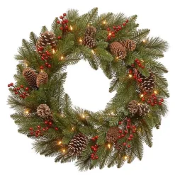 Wreaths>Kirklands Home Pre-Lit Pine Cone Bristle Berry Christmas Wreath