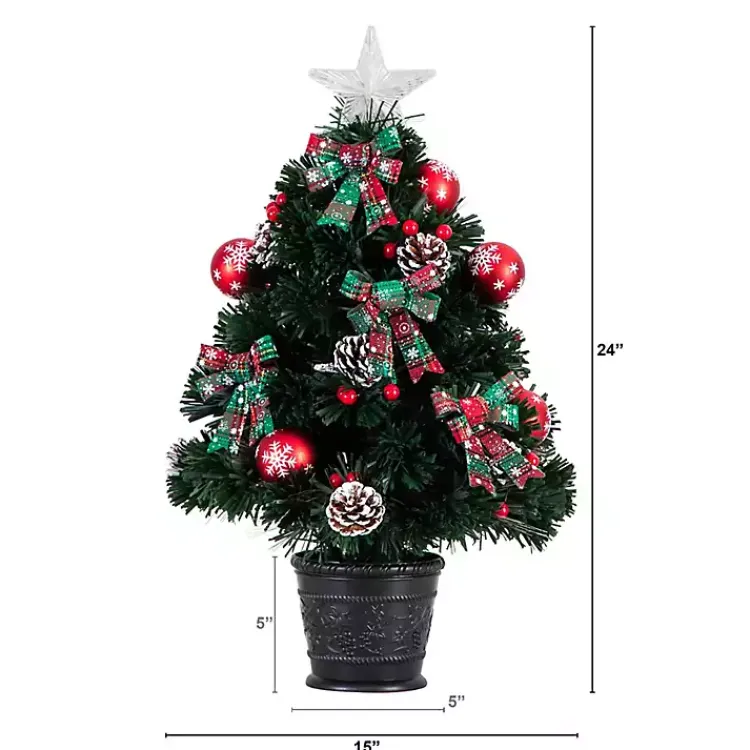 Christmas Arrangements & Garland>Kirklands Home Pre-Lit Plaid Bow Christmas Tree Arrangement