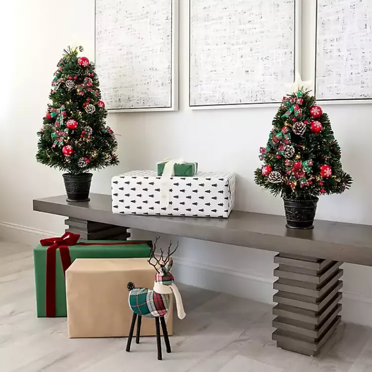 Christmas Arrangements & Garland>Kirklands Home Pre-Lit Plaid Bow Christmas Tree Arrangement