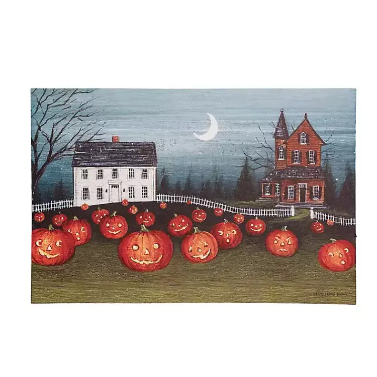 Halloween>Kirklands Home Pre-Lit Pumpkin Field Halloween Canvas Art Print Orange