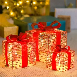 Outdoor Christmas Decorations>Kirklands Home Pre-Lit Iridescent Christmas Gift Box, 6 in. Red