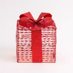 Outdoor Christmas Decorations>Kirklands Home Pre-Lit Iridescent Christmas Gift Box, 8 in. Red