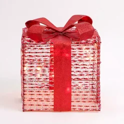 Outdoor Christmas Decorations>Kirklands Home Pre-Lit Iridescent Christmas Gift Box, 10 in. Red