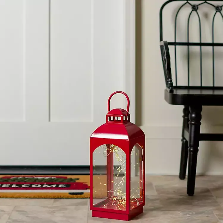 Christmas Decorations>Kirklands Home Pre-Lit Metal Twinkle Lights Lantern, 16 in. Red