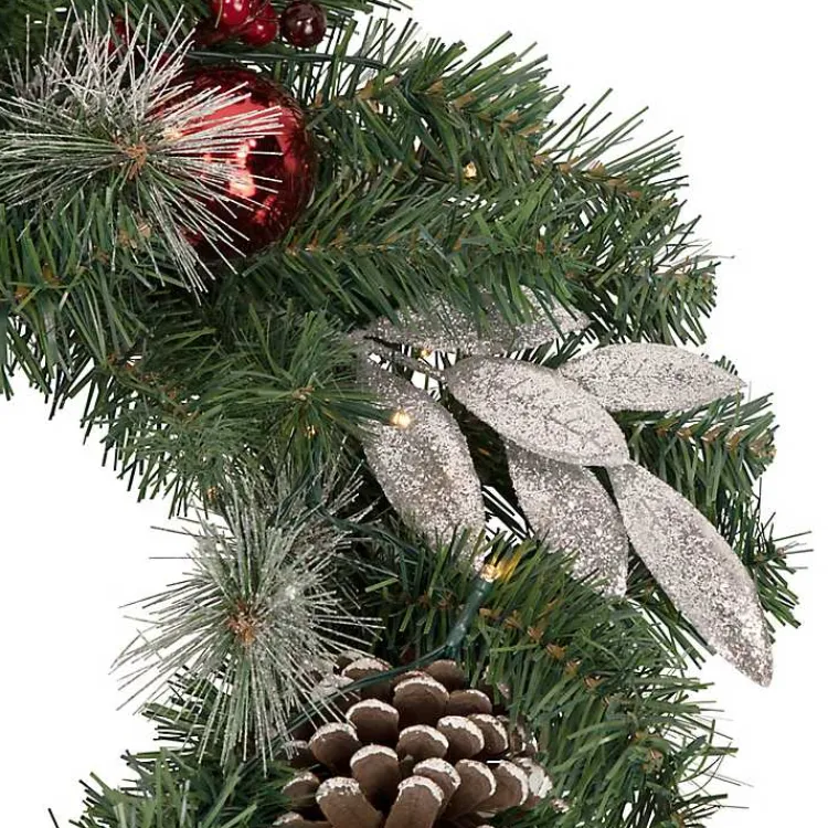 Christmas Wreaths>Kirklands Home Pre-Lit Silver Leaf and Pine Wreath Green