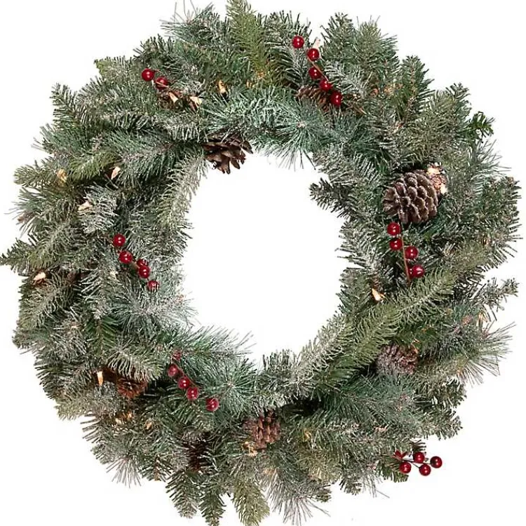 Christmas Wreaths>Kirklands Home Pre-Lit Snowy Waterloo Pine Wreath Green