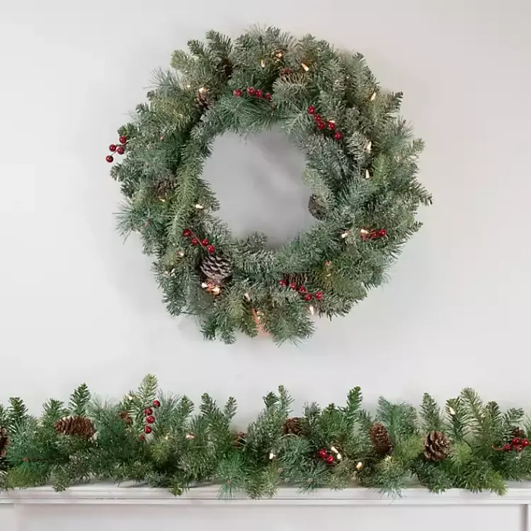 Christmas Wreaths>Kirklands Home Pre-Lit Snowy Waterloo Pine Wreath Green