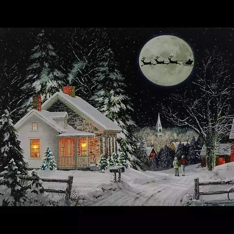 Christmas Art & Wall Decor>Kirklands Home Pre-Lit Snowy Winter Village Canvas Art Print