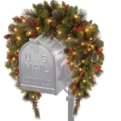 Christmas Arrangements & Garland>Kirklands Home Pre-Lit Spruce and Berries Mailbox Swag