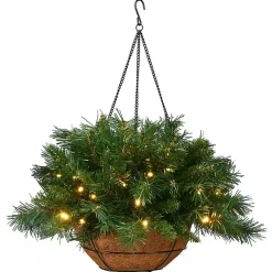 Christmas Arrangements & Garland>Kirklands Home Pre-Lit Tiffany Fir Christmas Hanging Basket Green
