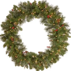 Christmas Wreaths>Kirklands Home Pre-Lit Traditional Spruce Wreath, 36 in. Green