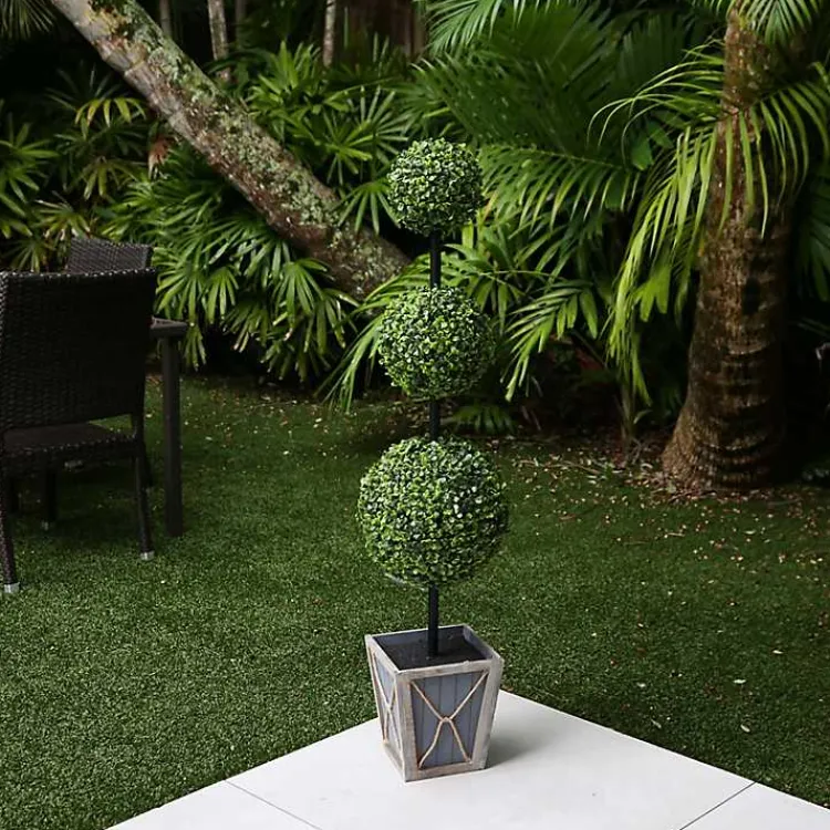 Trees & Topiaries>Kirklands Home Pre-Lit Triple Boxwood Topiary in Planter, 4 ft.