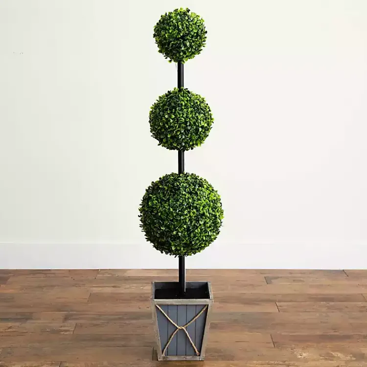 Trees & Topiaries>Kirklands Home Pre-Lit Triple Boxwood Topiary in Planter, 4 ft.