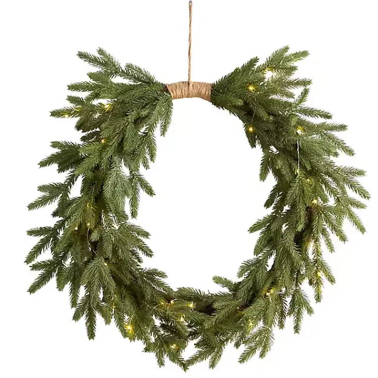 Christmas Wreaths>Kirklands Home Pre-Lit Twine Bound Pine Branch Wreath Green