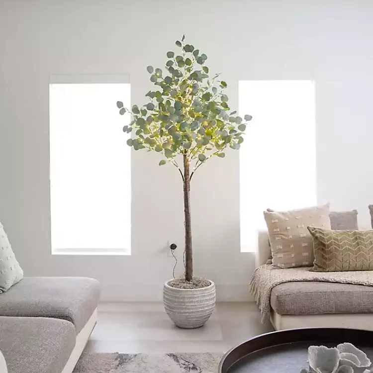 Trees & Topiaries>Kirklands Home Pre-Lit Warm LED Eucalyptus Plant, 6 ft.