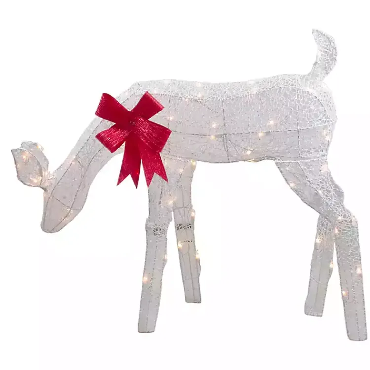Outdoor Christmas Decorations>Kirklands Home Pre-Lit White Mesh Red Bow Christmas Reindeer