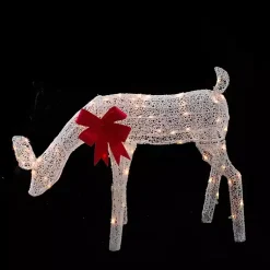 Outdoor Christmas Decorations>Kirklands Home Pre-Lit White Mesh Red Bow Christmas Reindeer