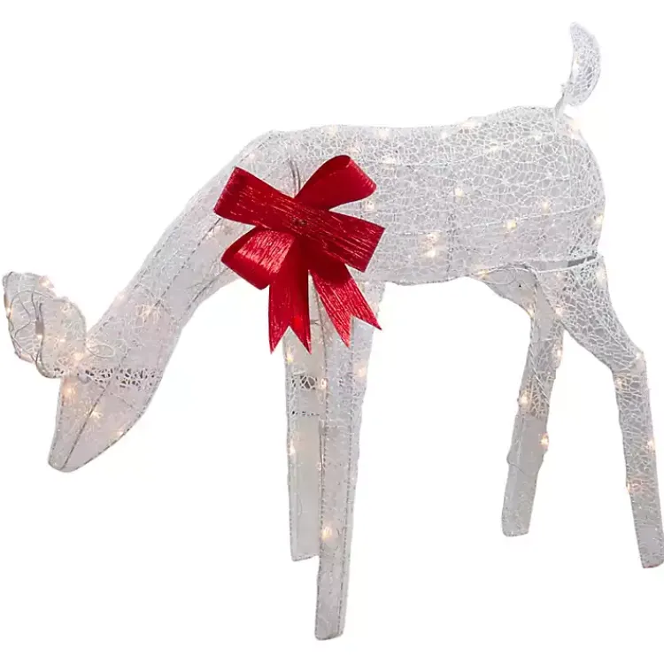 Outdoor Christmas Decorations>Kirklands Home Pre-Lit White Mesh Red Bow Christmas Reindeer