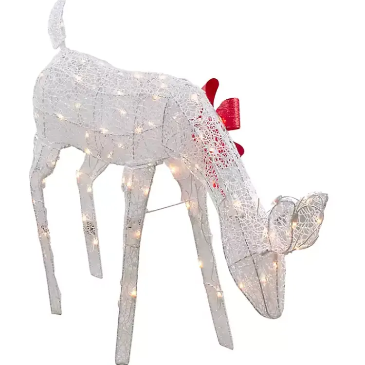 Outdoor Christmas Decorations>Kirklands Home Pre-Lit White Mesh Red Bow Christmas Reindeer