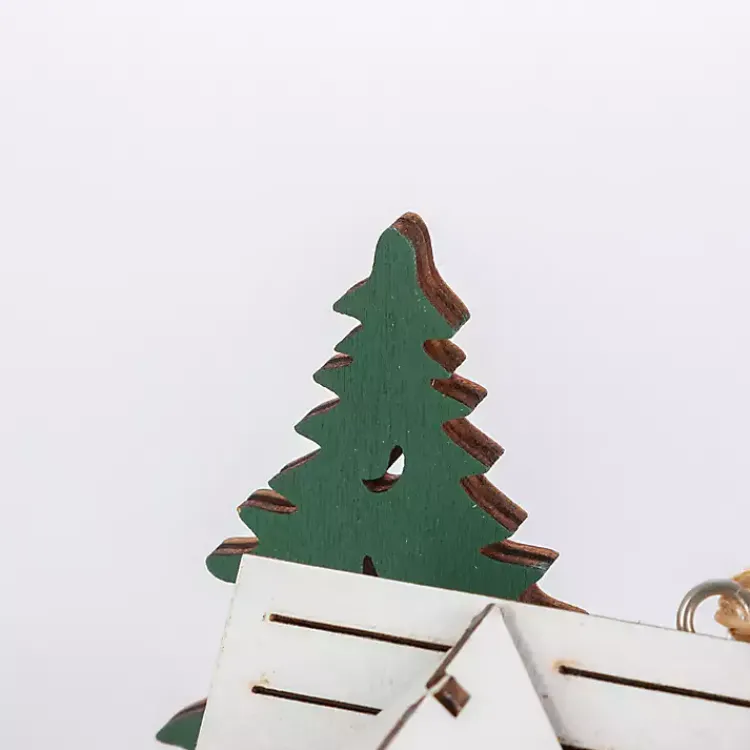 Christmas Ornaments>Kirklands Home Pre-Lit Wooden House Christmas Ornaments, Set of 3 Tan