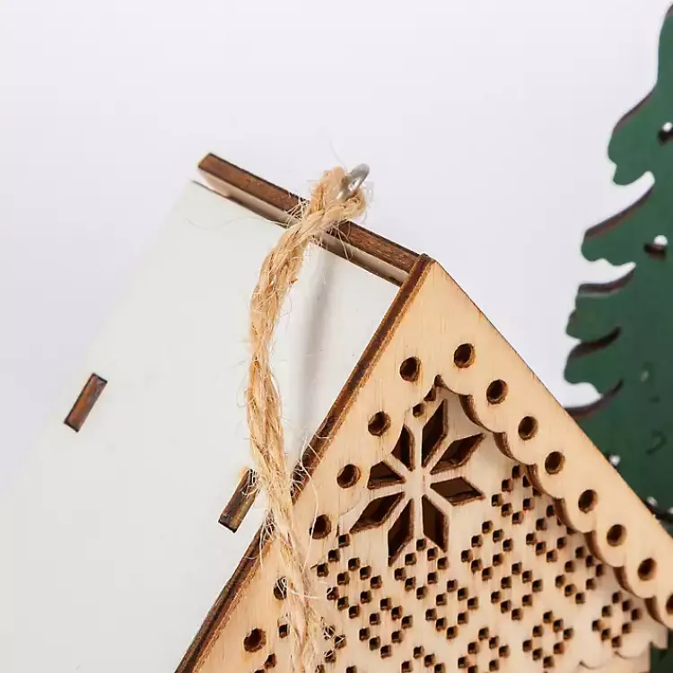 Christmas Ornaments>Kirklands Home Pre-Lit Wooden House Christmas Ornaments, Set of 3 Tan