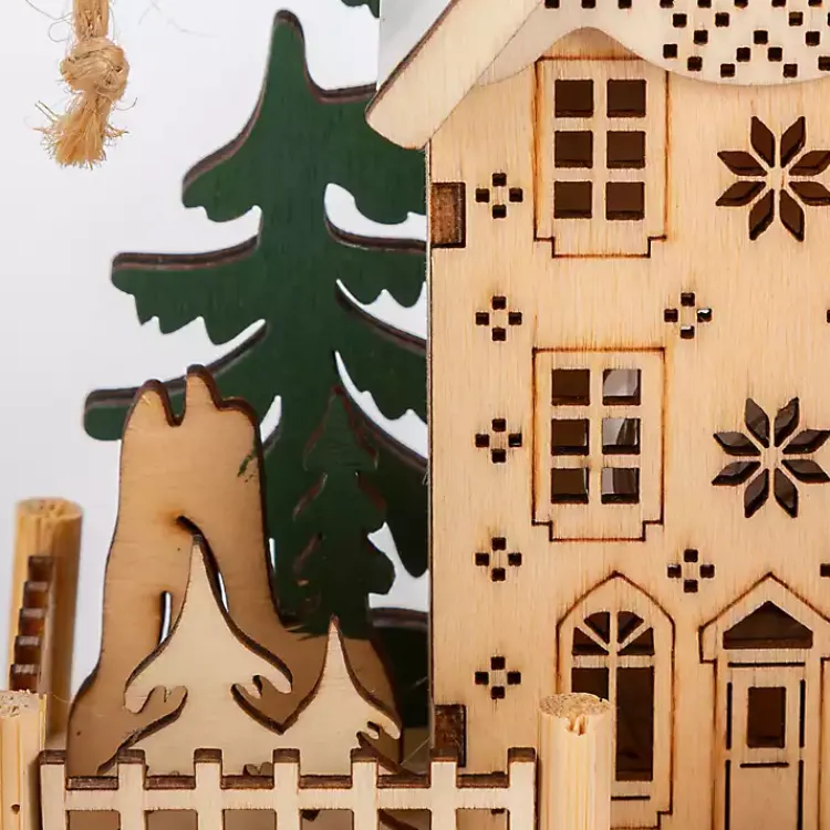 Christmas Ornaments>Kirklands Home Pre-Lit Wooden House Christmas Ornaments, Set of 3 Tan