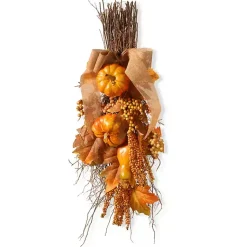 Fall>Kirklands Home Pumpkin Berry Burlap Bundle Teardrop Swag
