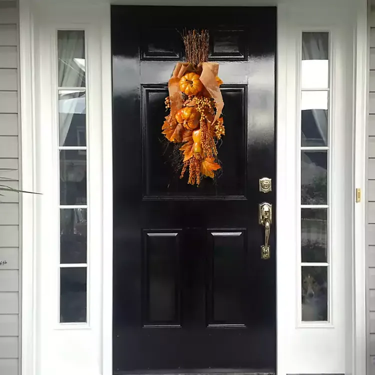 Fall>Kirklands Home Pumpkin Berry Burlap Bundle Teardrop Swag