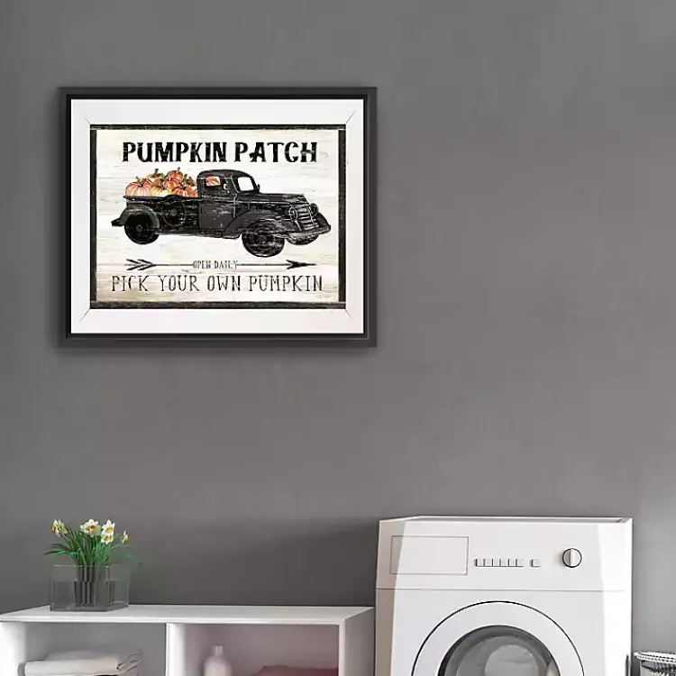 Fall>Kirklands Home Pumpkin Patch Black Truck Giclee Canvas Art Print