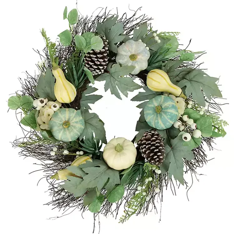 Fall>Kirklands Home Pumpkins and ery Mix Wreath Green