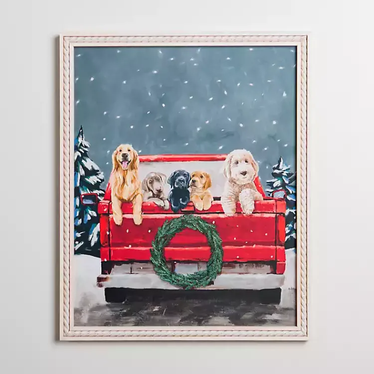 Christmas Art & Wall Decor>Kirklands Home Puppies in Red Truck Christmas Canvas Art Print