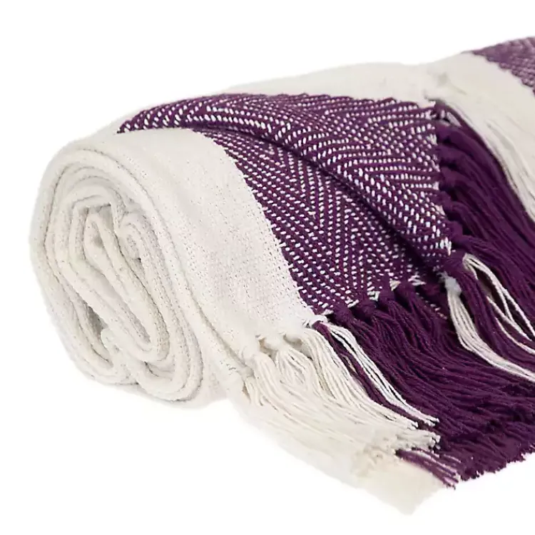 Blankets & Throws>Kirklands Home Purple Chalet Striped Fringe Throw