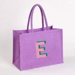 Monogram Seasonal Decor>Kirklands Home Monogram E Jute Tote Bag Purple