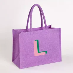 Monogram Seasonal Decor>Kirklands Home Monogram L Jute Tote Bag Purple