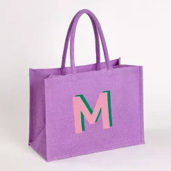 Monogram Seasonal Decor>Kirklands Home Monogram M Jute Tote Bag Purple