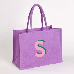 Monogram Seasonal Decor>Kirklands Home Monogram S Jute Tote Bag Purple