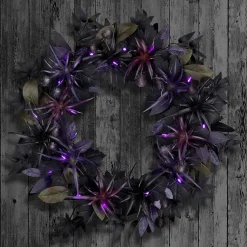 Halloween>Kirklands Home Purple Pre-Lit Black Leaves Wreath