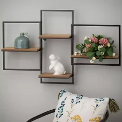 Kirklands Home Quadrate Multi-Level Black Metal Wall Shelf Outlet