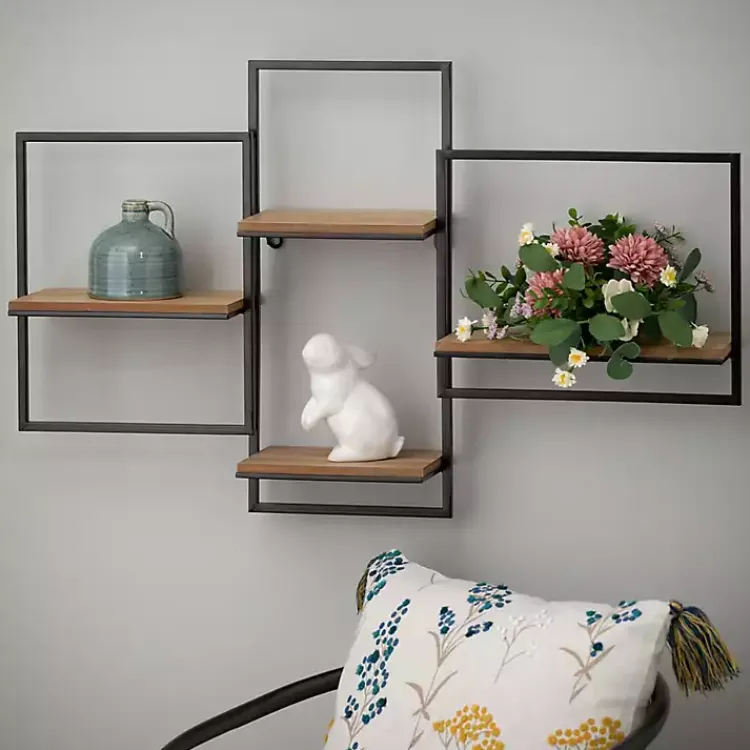 Kirklands Home Quadrate Multi-Level Black Metal Wall Shelf Outlet