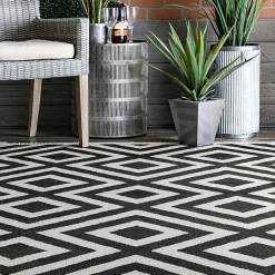 Kirklands Home Rain Diamond Fringe Indoor/Outdoor Area Rug, 5x8