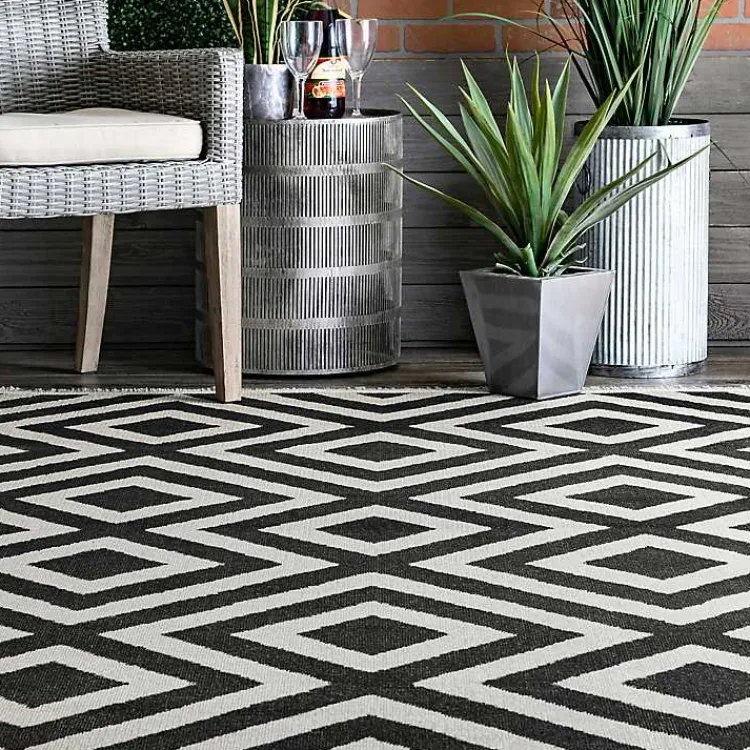 Kirklands Home Rain Diamond Fringe Indoor/Outdoor Area Rug, 5x8