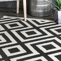 Kirklands Home Rain Diamond Fringe Indoor/Outdoor Area Rug, 5x8