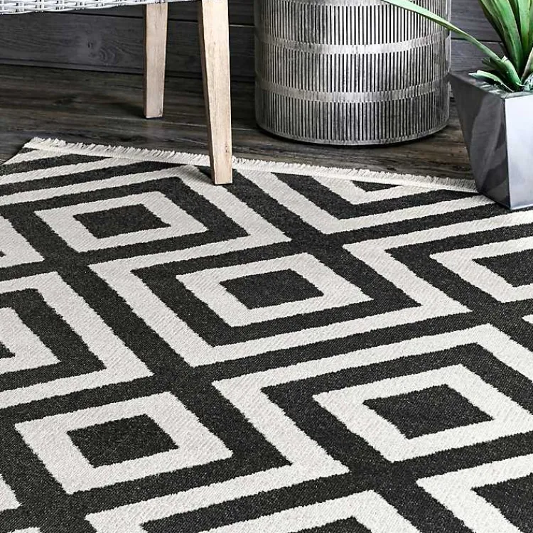 Kirklands Home Rain Diamond Fringe Indoor/Outdoor Area Rug, 5x8