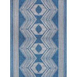 Kirklands Home Raina Blue Tribal Zig Zag Outdoor Rug, 5x8 New