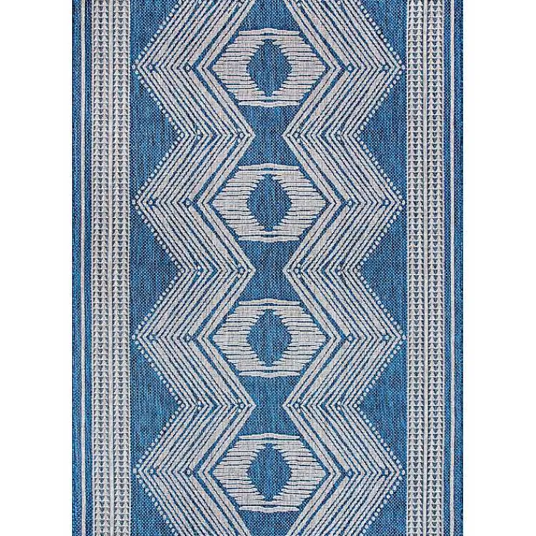 Kirklands Home Raina Blue Tribal Zig Zag Outdoor Rug, 5x8 New
