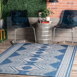 Kirklands Home Raina Blue Tribal Zig Zag Outdoor Rug, 5x8 New