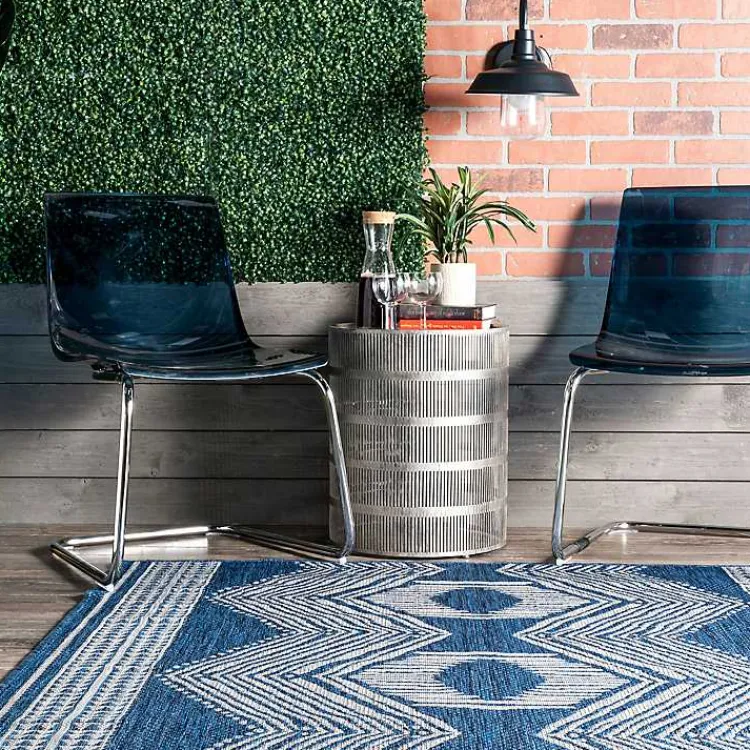 Kirklands Home Raina Blue Tribal Zig Zag Outdoor Rug, 5x8 New