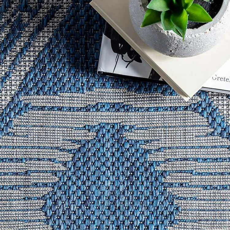 Kirklands Home Raina Blue Tribal Zig Zag Outdoor Rug, 5x8 New