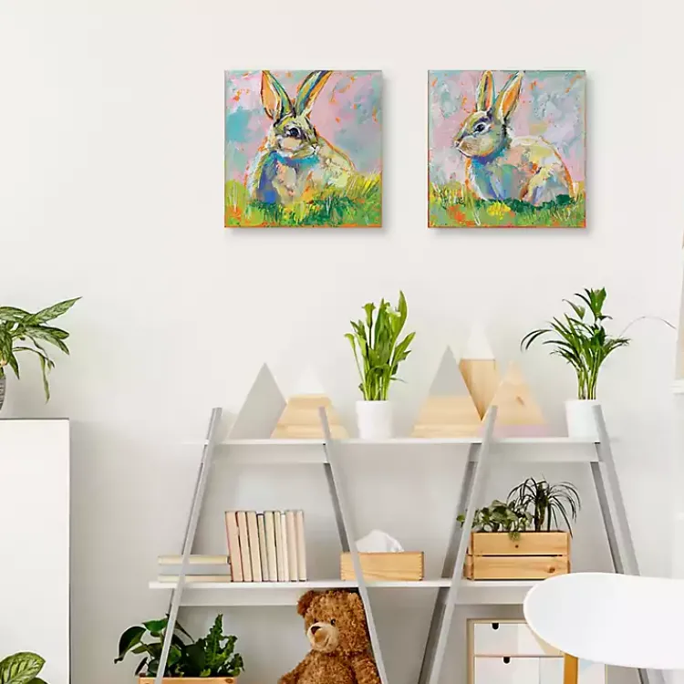Easter Decorations>Kirklands Home Rainbow Bunny 2-pc. Easter Canvas Wall Art Set